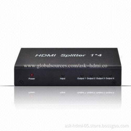 1 x 4 HDMI Splitter, 4-port, 1,080P, V1.3 HDTV, 3D HD Audio, 5V DC/1A Power Supply